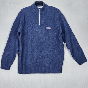 HIGHLAND GLEN Sweater Mens Large Blue Half Zip Pullover Lambswool Scotland Warm